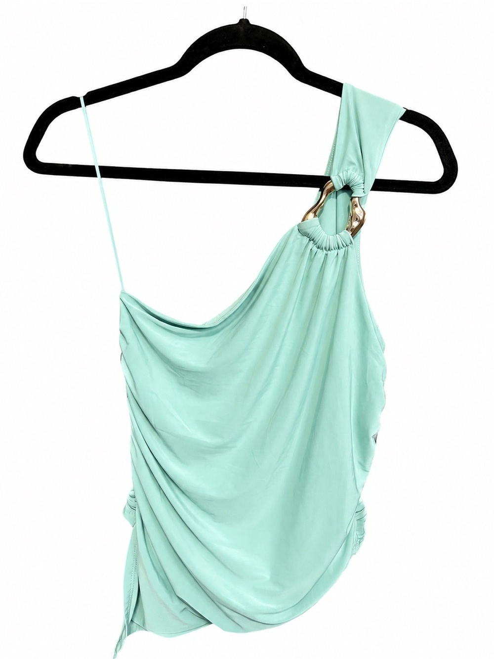 ROMWE Mint Green One-Shoulder Cami with Gold Ring